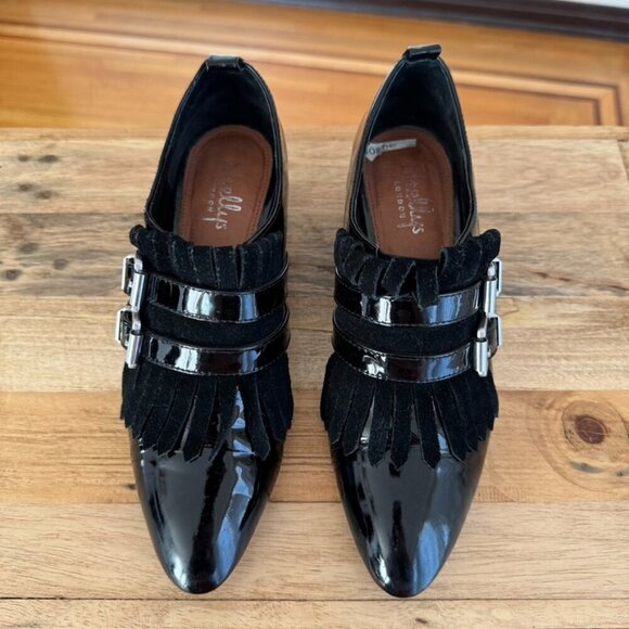 Shellys London Salisbury Black Patent Leather Fringe Silver Buckle Loafer Size 6 - Picture 3 of 17